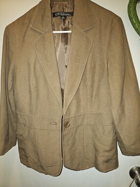 Kasper Essential Sportswear Brown Linen Blend Blazer Jacket Size 10 EUC
